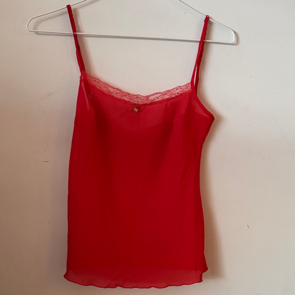 AUTHENTIC Vintage 90s Moschino Elegant Red Lace Trim Sheer Camisole